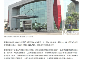 聯寶前8月營收年增逾20% 創同期新高